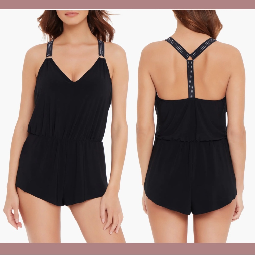 NWT $174 Magicsuit [ 16 ]‎ Start Stud Gabby One Piece Romper Swimsuit Black